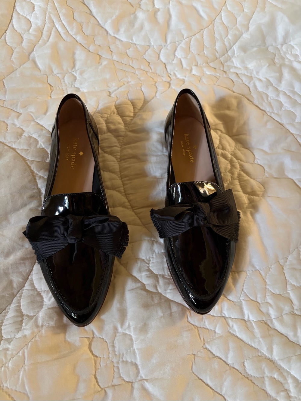 Kate Spade New York Cosetta Black Patent Leather Pointed Bow Loafers Size 7.5 M